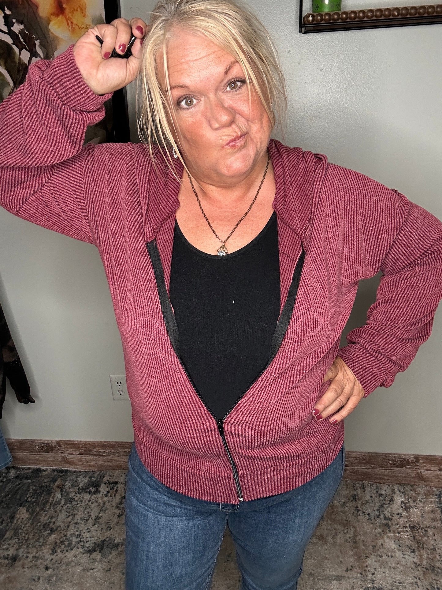 Corded Zip Up Hoodie