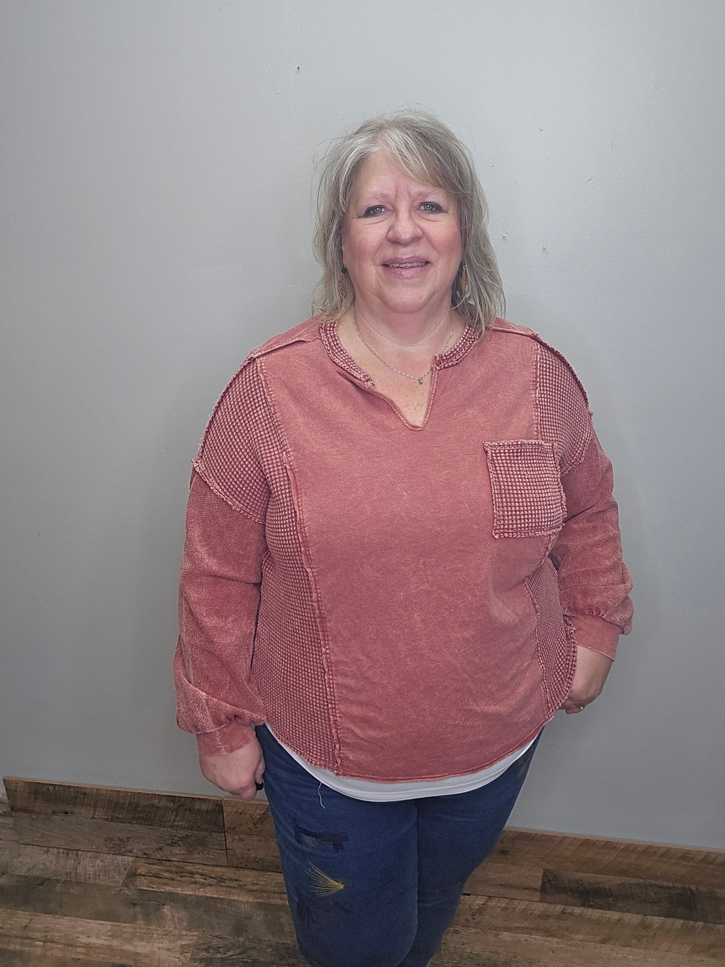 Split Neck Long Sleeve