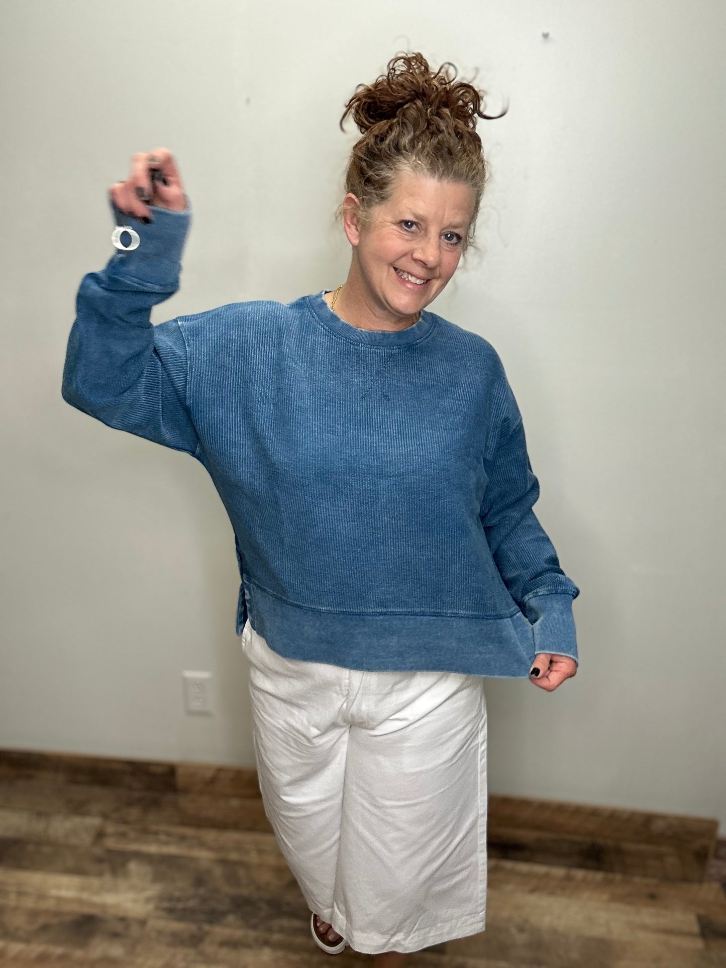 Side Slit Corded Crew