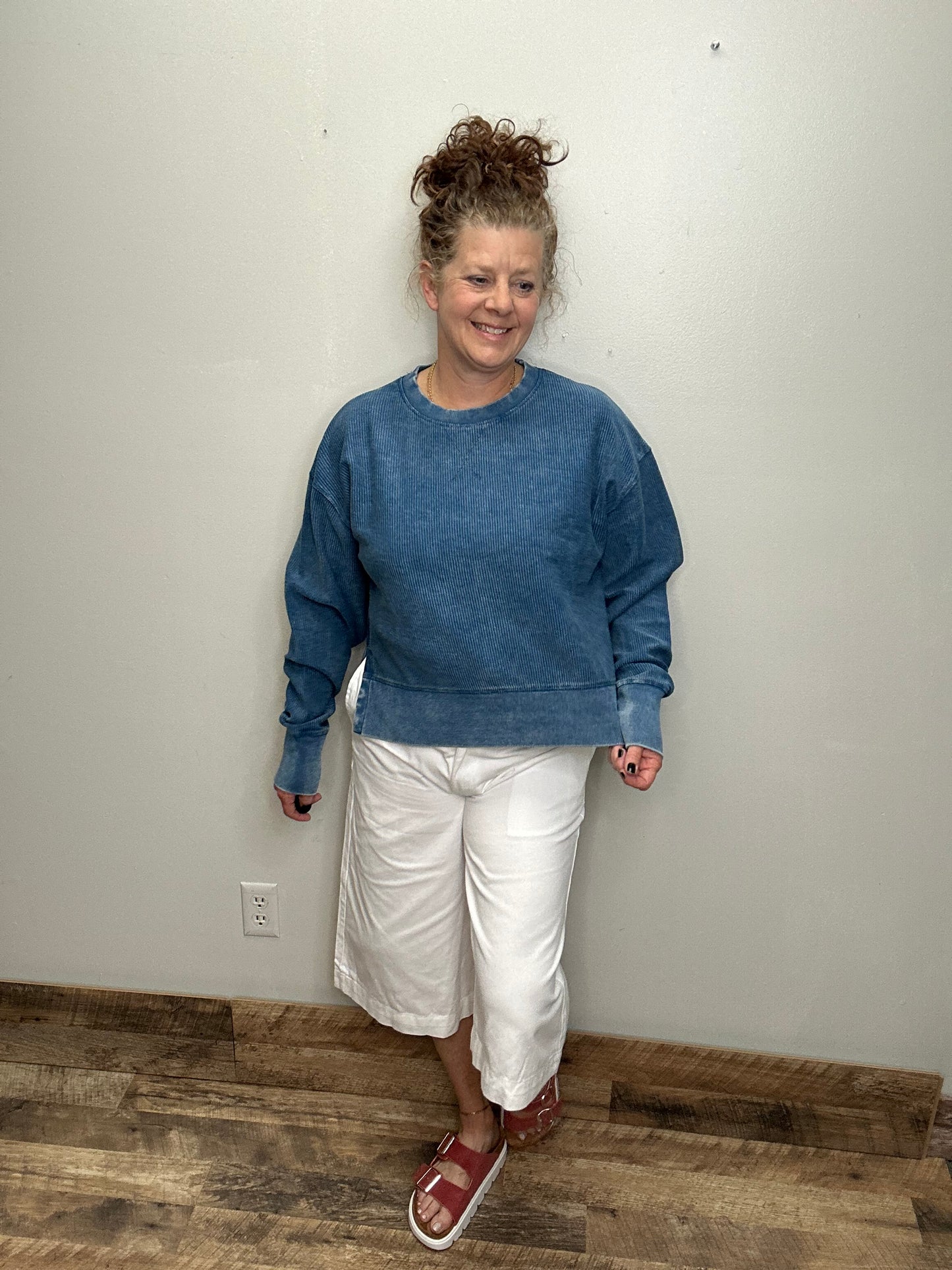 Side Slit Corded Crew