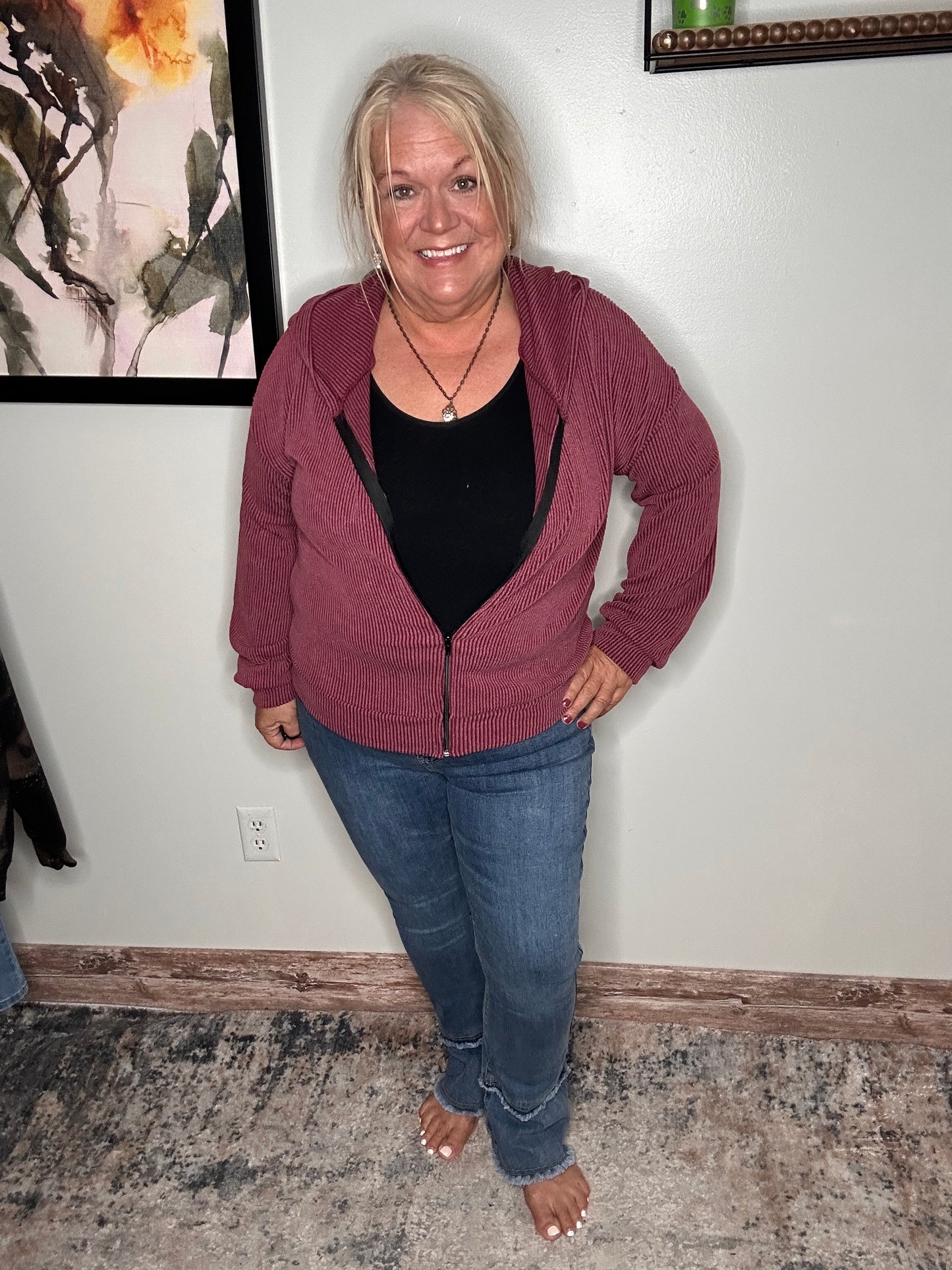 Corded Zip Up Hoodie