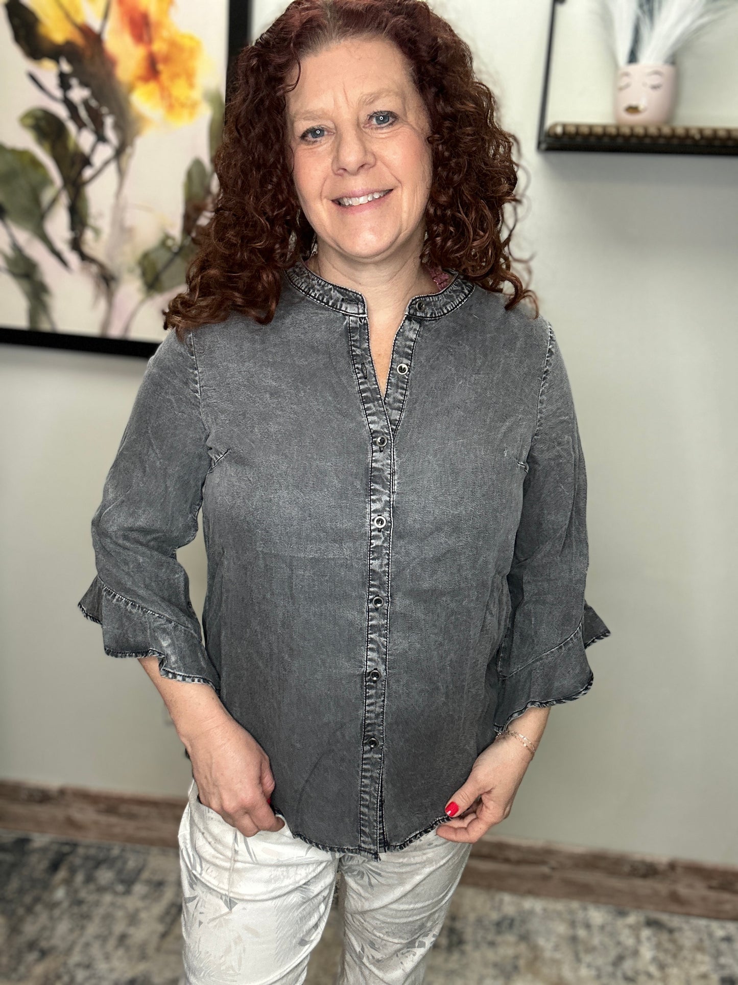 Denim Ruffles Shirt