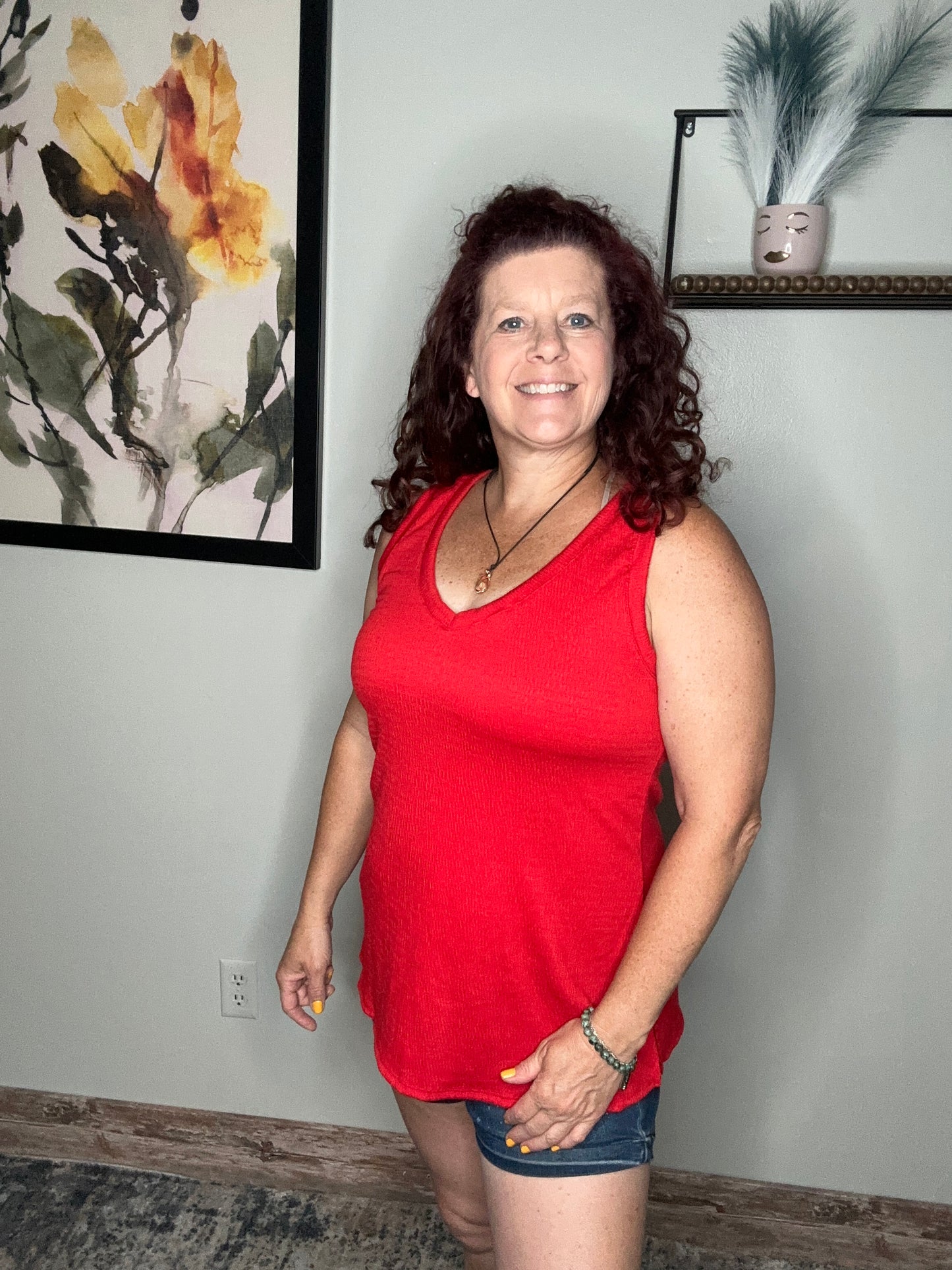 Bubble Fabric V-neck tank