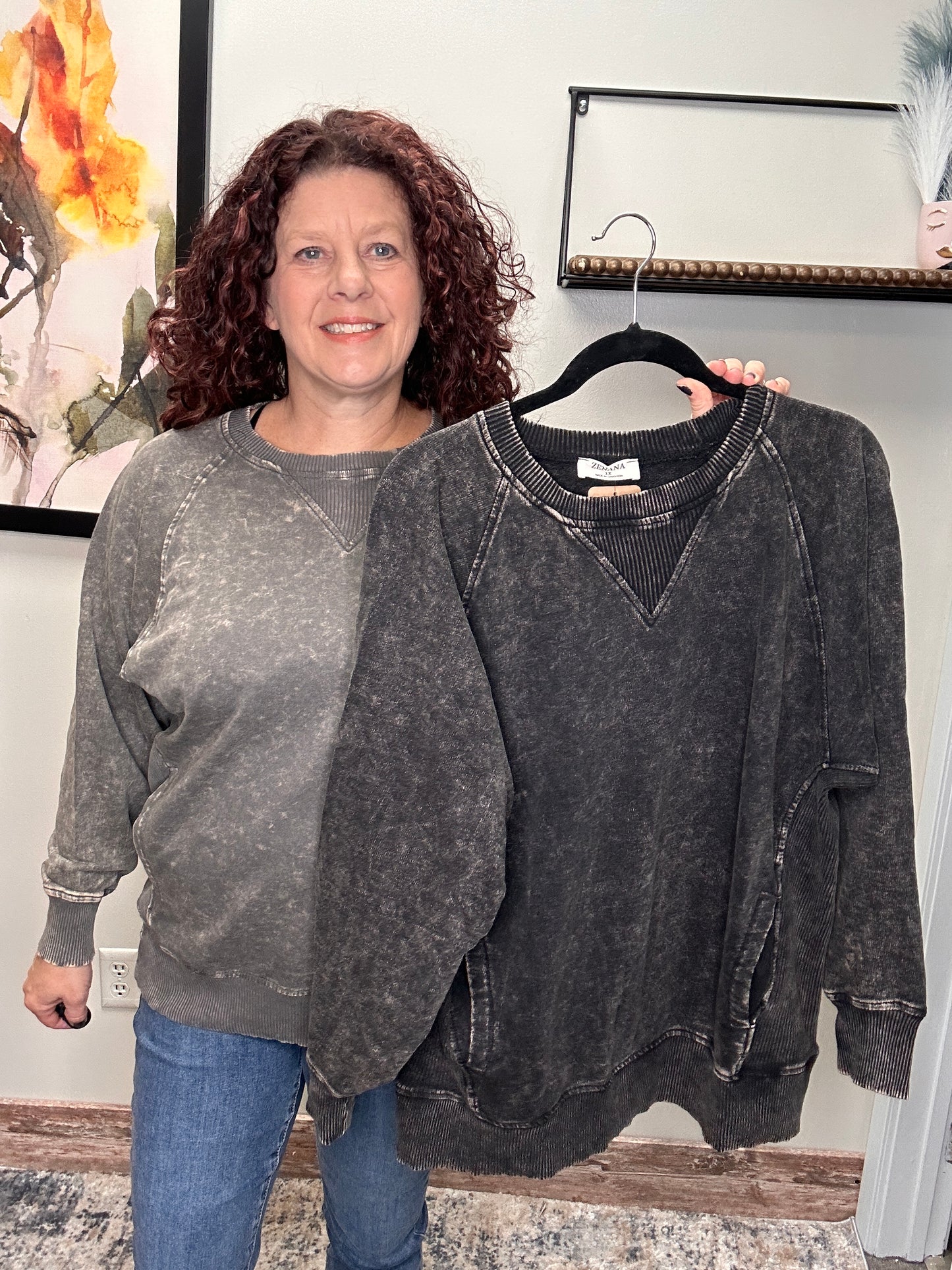 Curvy Acid Wash Sweatshirt