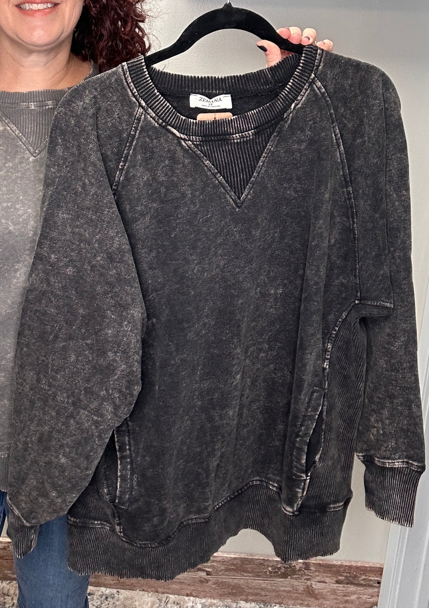 Curvy Acid Wash Sweatshirt