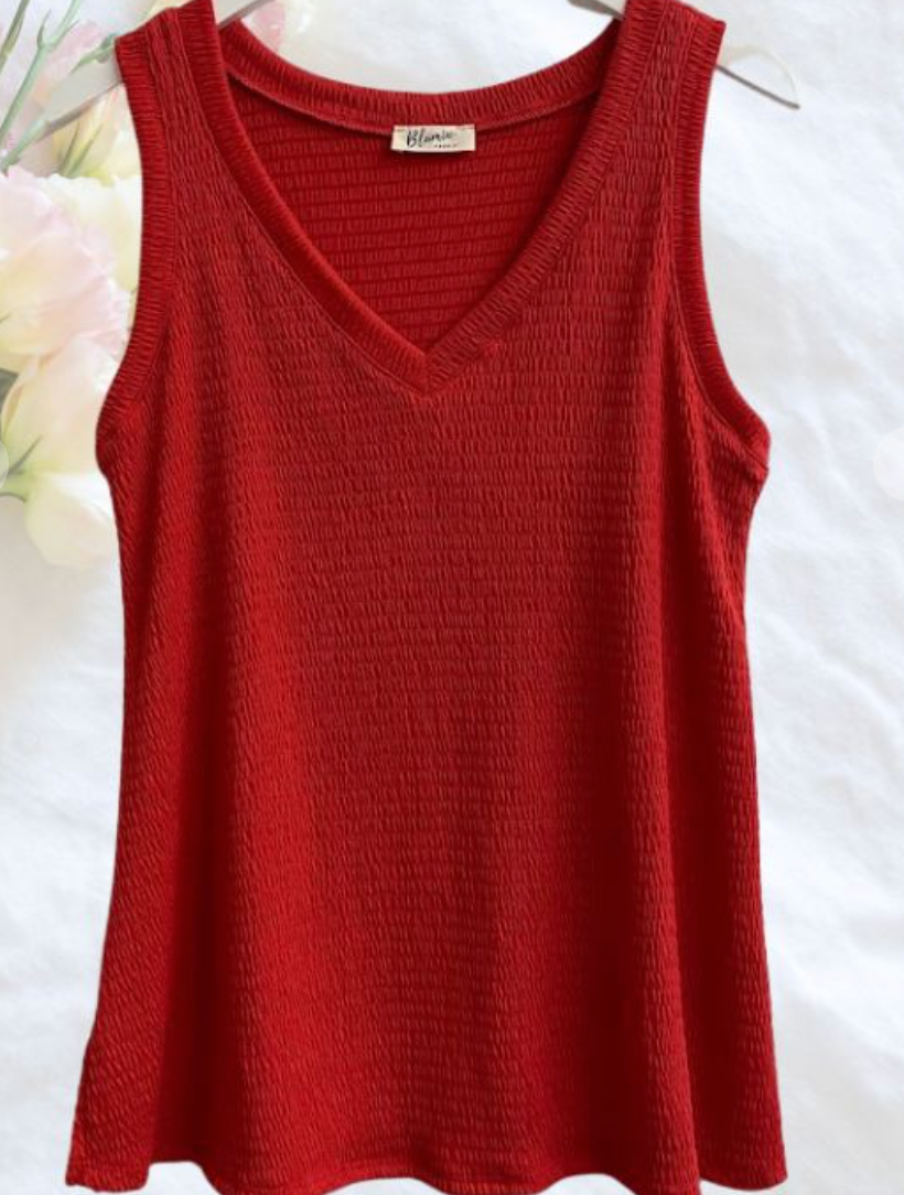 Bubble Fabric V-neck tank