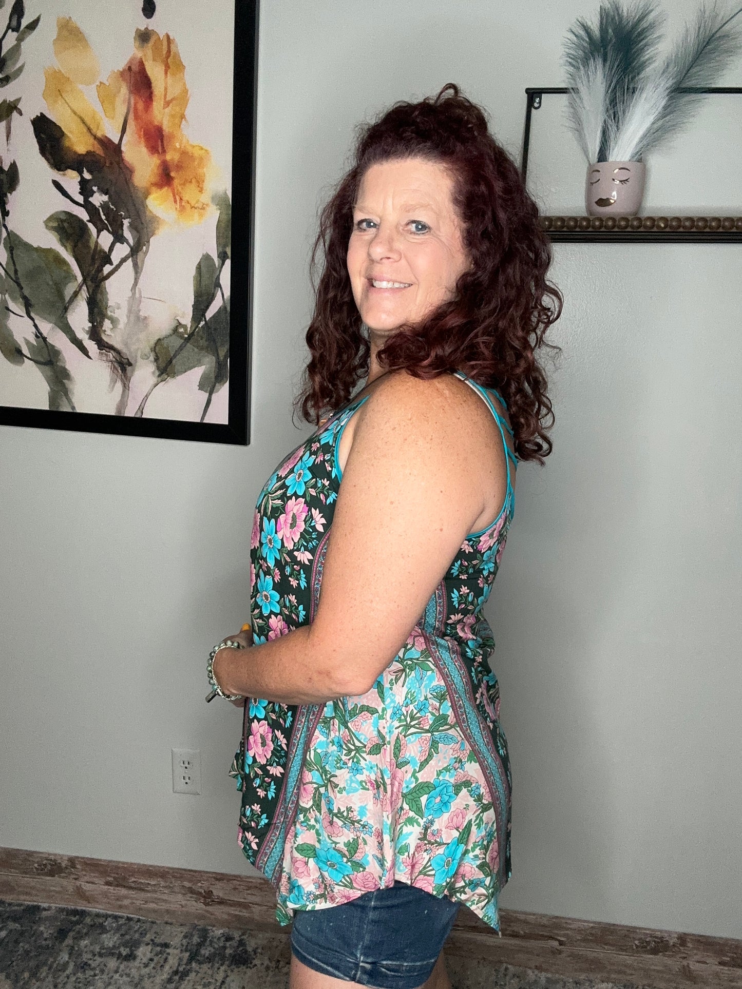 Teal Floral Tank