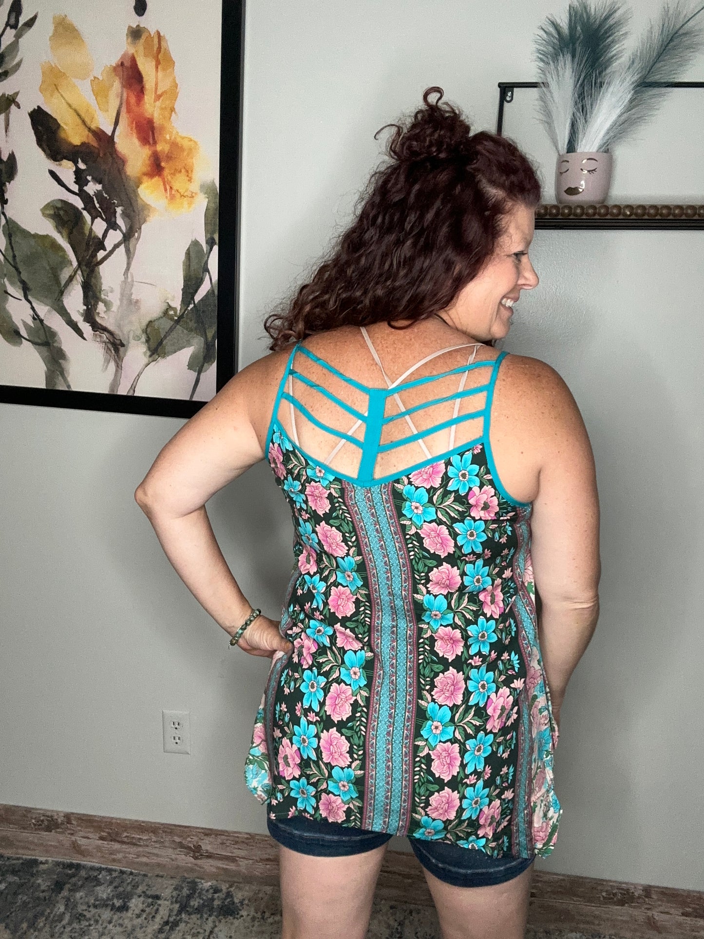 Teal Floral Tank