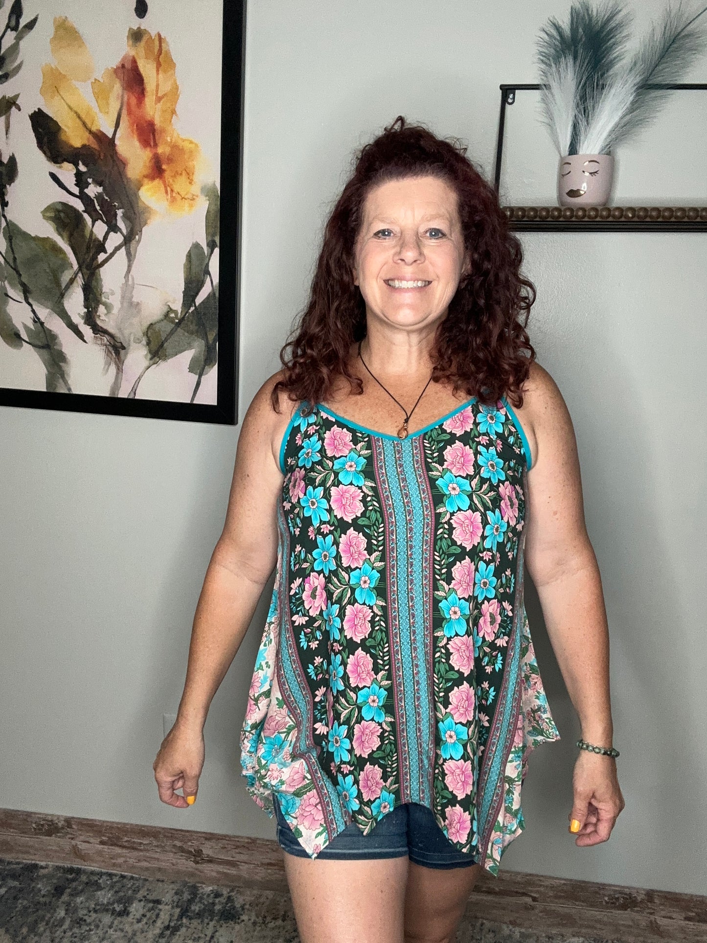Teal Floral Tank