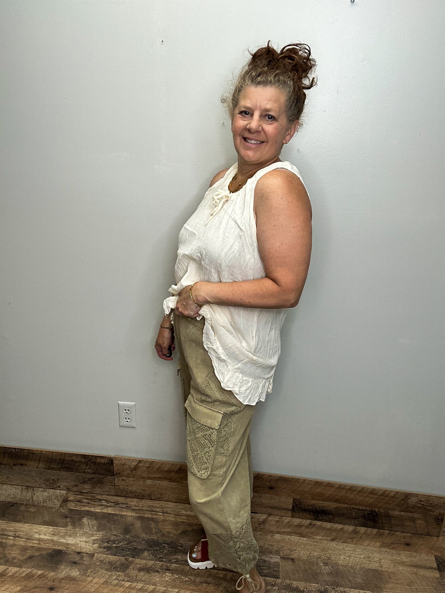 Twill Pants with Crochet