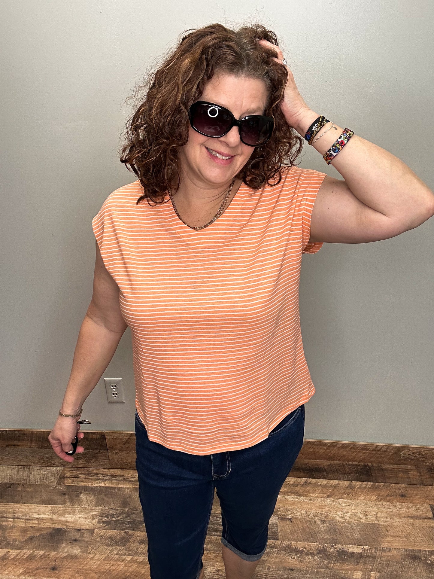 Stripe Cap Sleeve