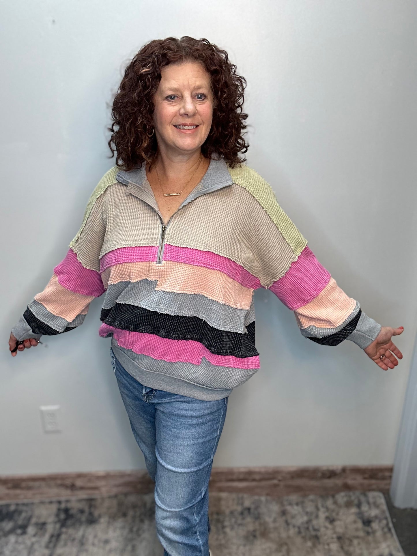 Waffle Color Block Half Zip