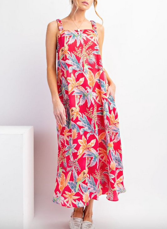 Tropical Print Midi Dress