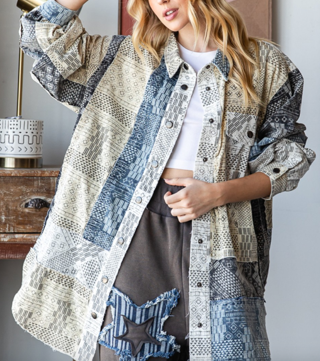 Print Patchwork Button shirt